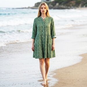 Tuckernuck Green Printed Button-Front Mini Dress
